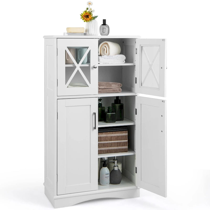 Costway Bathroom Storage Cabinet Linen Storage Cabinet with Doors and