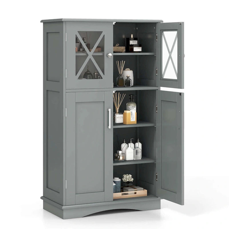 Costway Bathroom Storage Cabinet Linen Storage Cabinet with Doors and