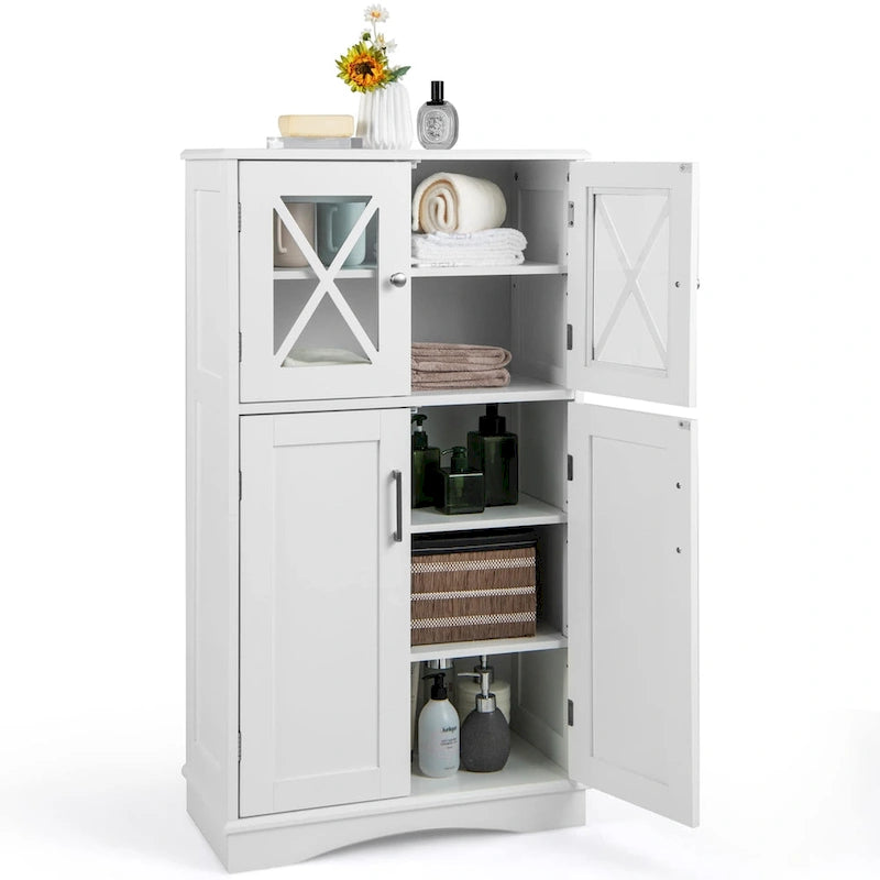 Costway Bathroom Storage Cabinet Linen Storage Cabinet with Doors and