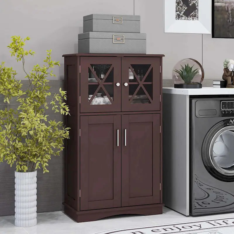 Costway Bathroom Storage Cabinet Linen Storage Cabinet with Doors and