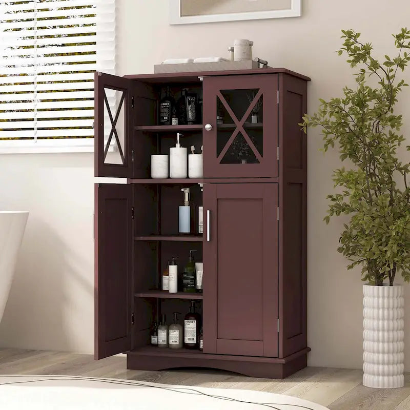 Costway Bathroom Storage Cabinet Linen Storage Cabinet with Doors and