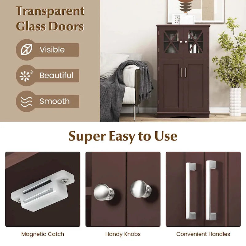 Costway Bathroom Storage Cabinet Linen Storage Cabinet with Doors and