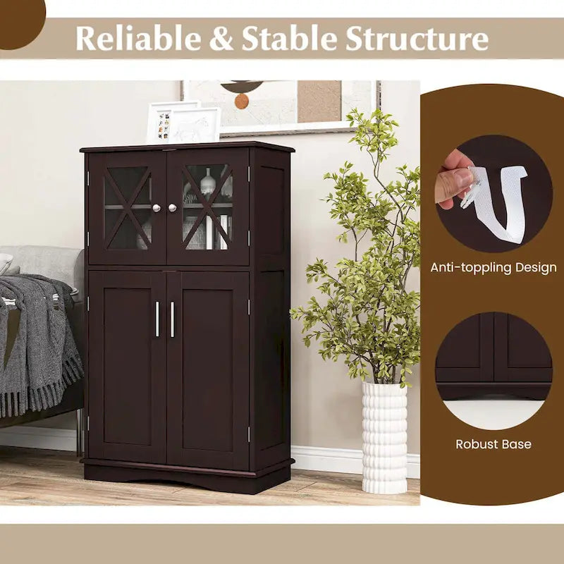 Costway Bathroom Storage Cabinet Linen Storage Cabinet with Doors and