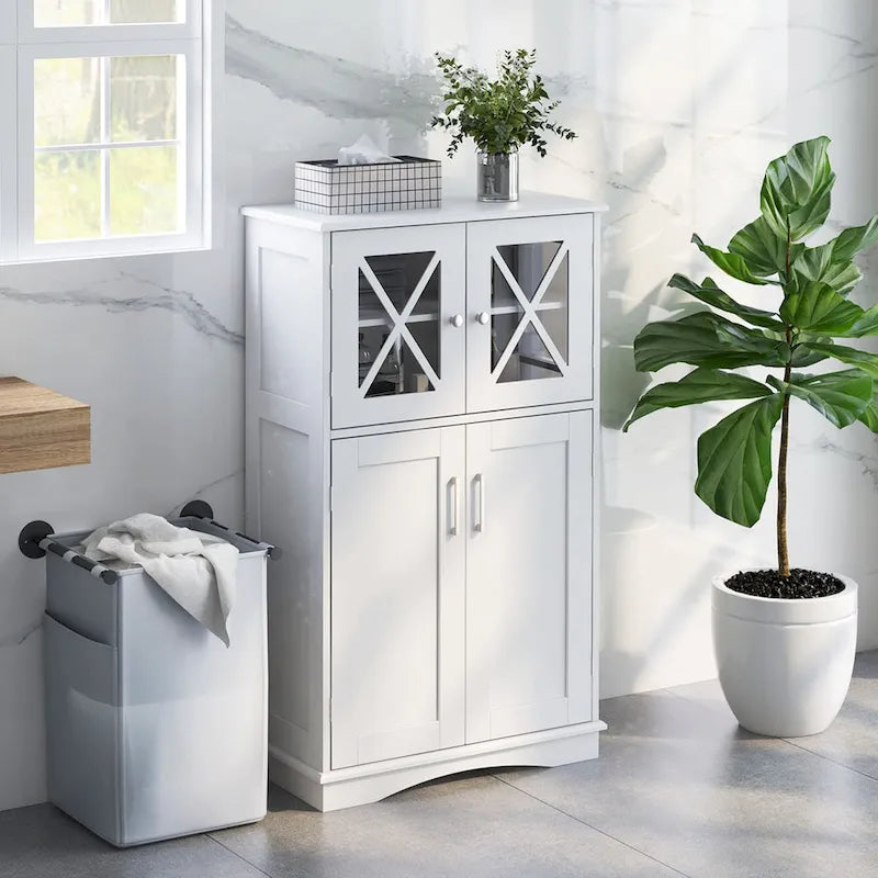 Costway Bathroom Storage Cabinet Linen Storage Cabinet with Doors and