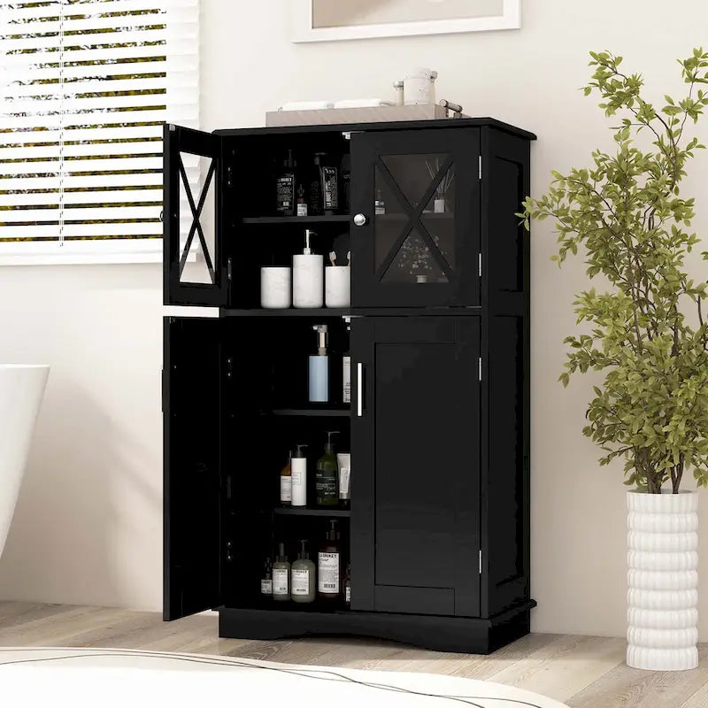 Costway Bathroom Storage Cabinet Linen Storage Cabinet with Doors and