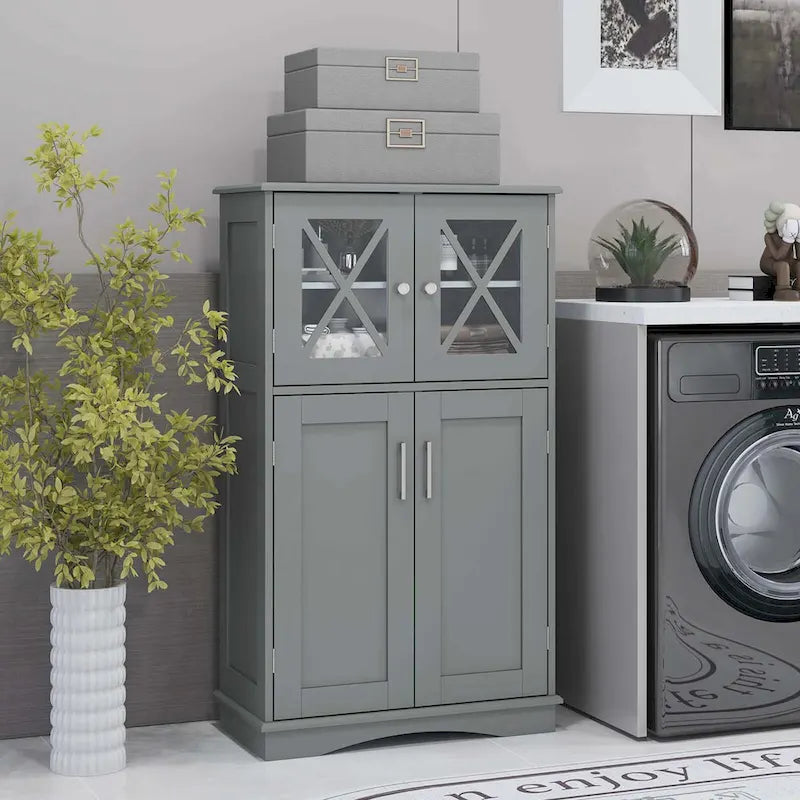 Costway Bathroom Storage Cabinet Linen Storage Cabinet with Doors and