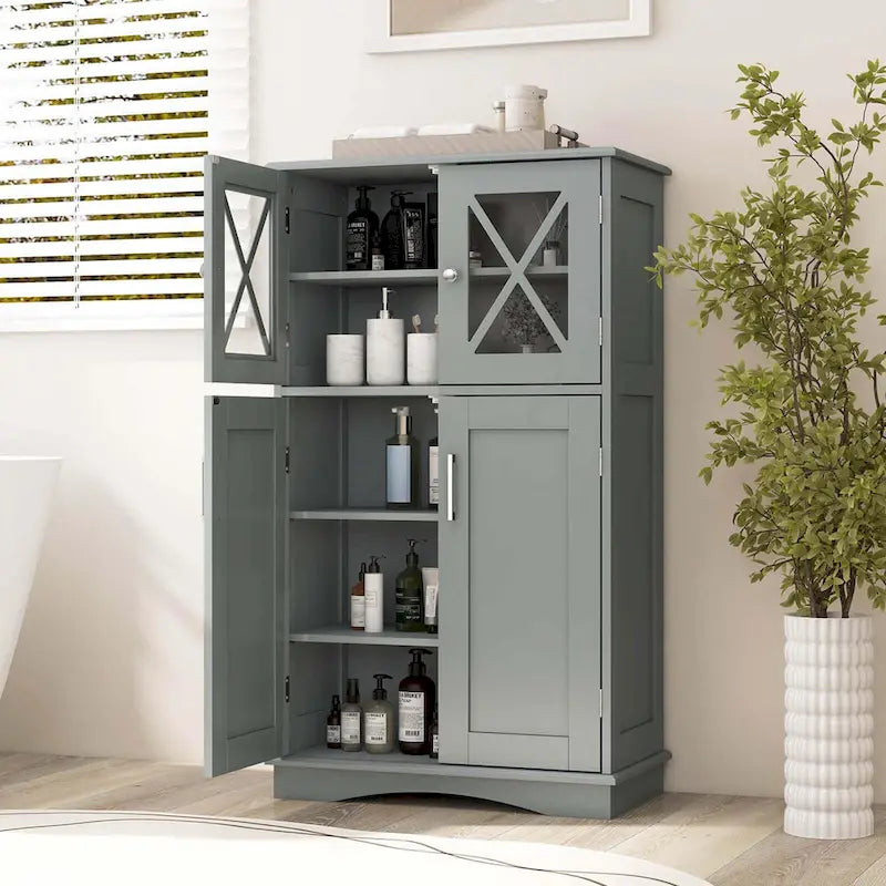 Costway Bathroom Storage Cabinet Linen Storage Cabinet with Doors and