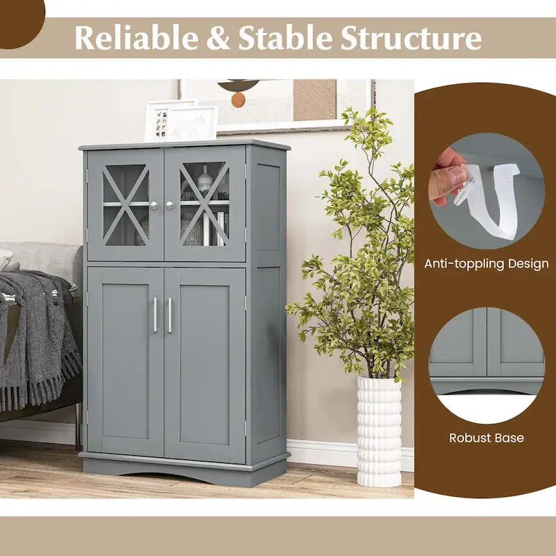 Costway Bathroom Storage Cabinet Linen Storage Cabinet with Doors and