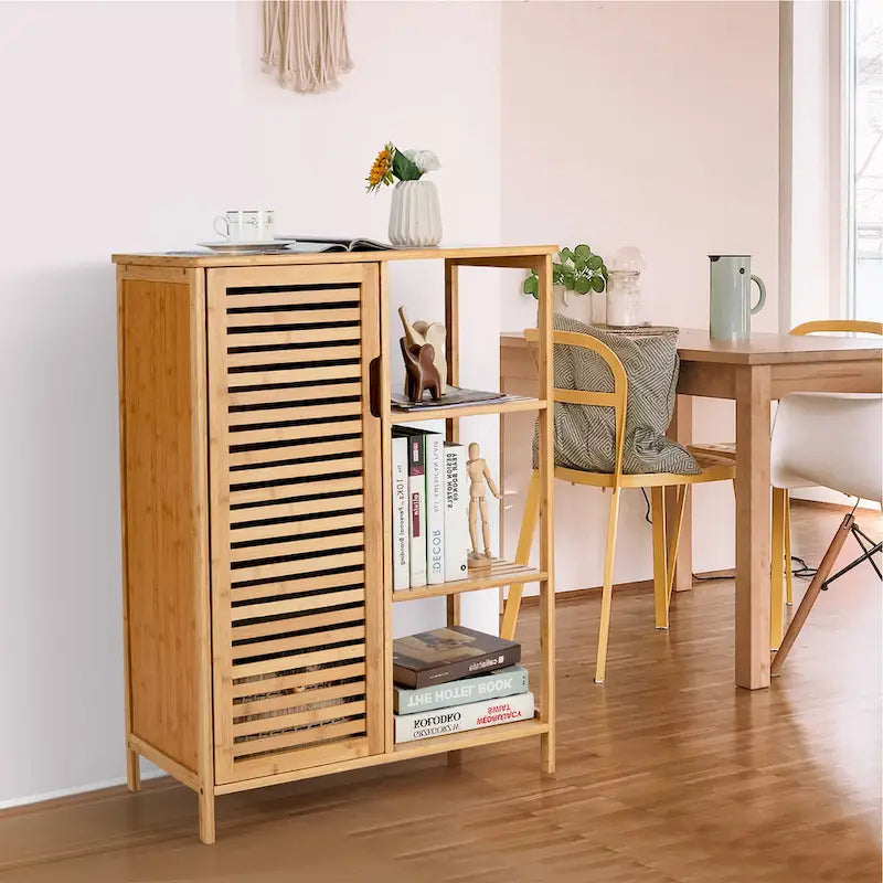 Costway Bathroom Cabinet Bamboo Storage Floor Cabinet w/ Single Door & - See Details