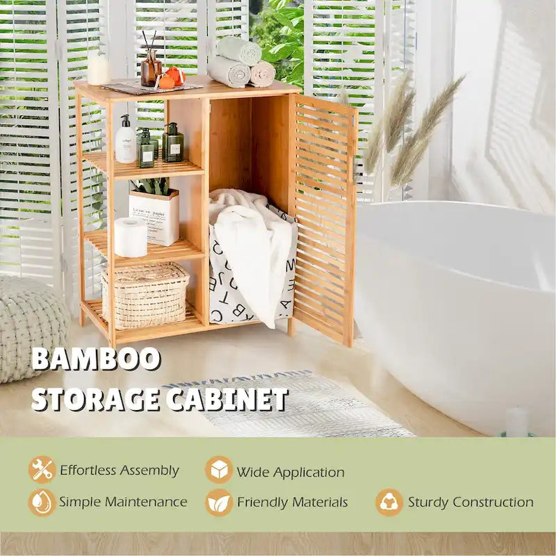 Costway Bathroom Cabinet Bamboo Storage Floor Cabinet w/ Single Door & - See Details