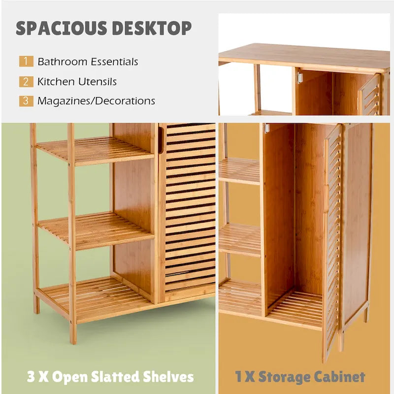 Costway Bathroom Cabinet Bamboo Storage Floor Cabinet w/ Single Door & - See Details