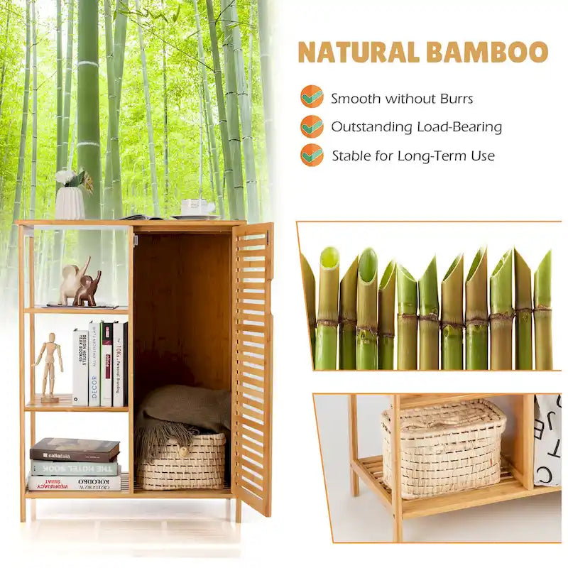 Costway Bathroom Cabinet Bamboo Storage Floor Cabinet w/ Single Door & - See Details