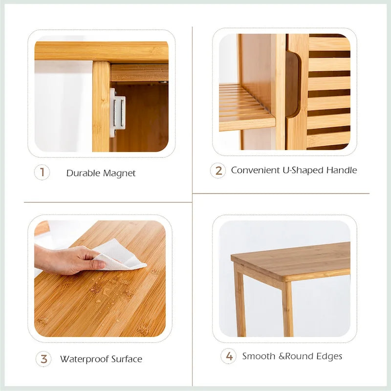 Costway Bathroom Cabinet Bamboo Storage Floor Cabinet w/ Single Door & - See Details