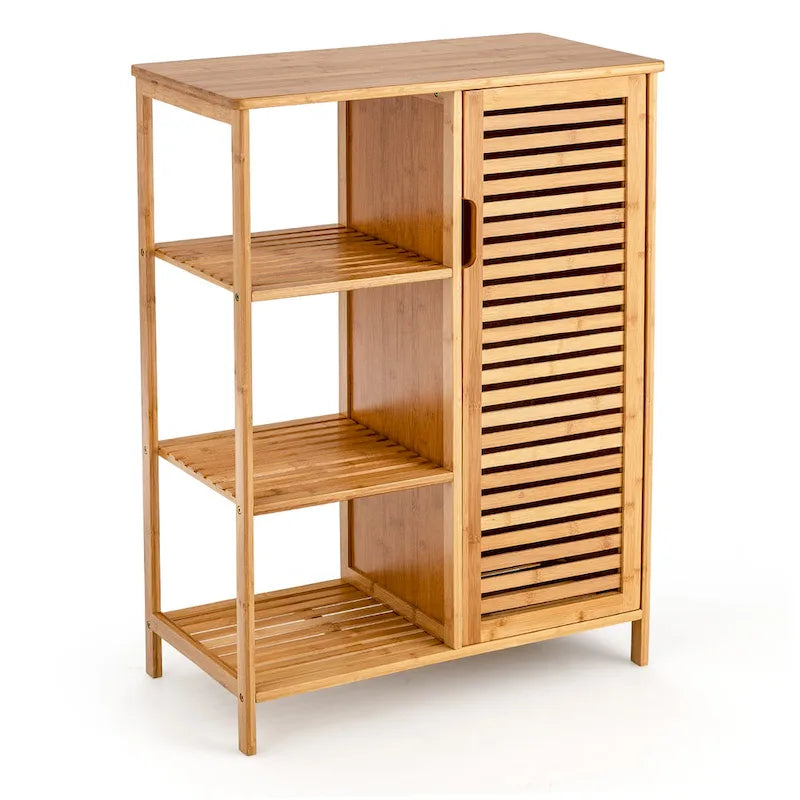 Costway Bathroom Cabinet Bamboo Storage Floor Cabinet w/ Single Door & - See Details