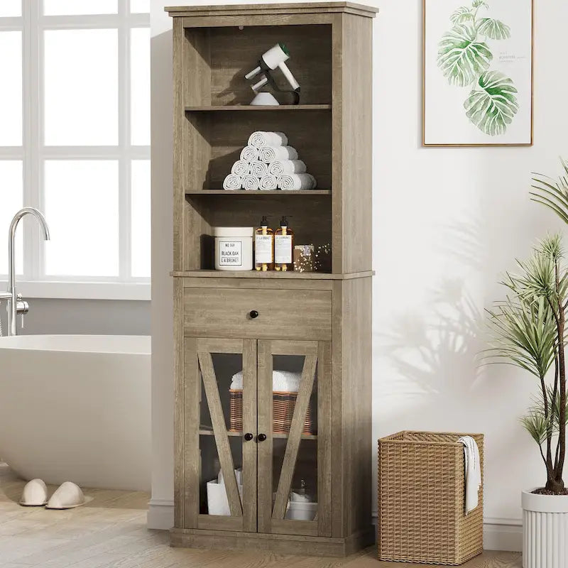 66.5  Tall Storage Cabinet, Bathroom Storage Cabinet with 5 Shelves & Drawer