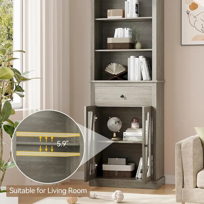 66.5  Tall Storage Cabinet, Bathroom Storage Cabinet with 5 Shelves & Drawer