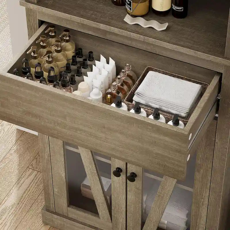 66.5  Tall Storage Cabinet, Bathroom Storage Cabinet with 5 Shelves & Drawer