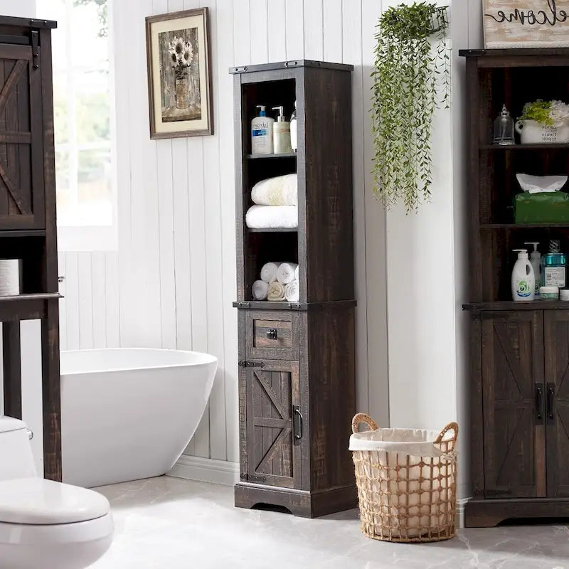 Farmhouse Slim Bathroom Storage Cabinet, 68  Tall Storage Cabinet