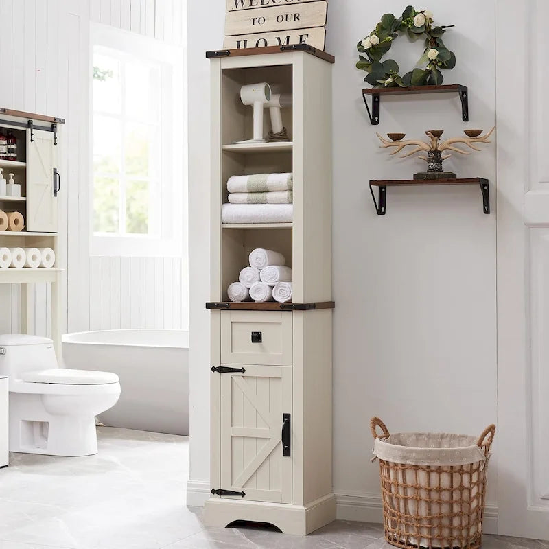 Farmhouse Slim Bathroom Storage Cabinet, 68  Tall Storage Cabinet