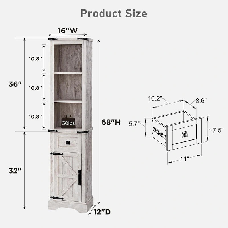 Farmhouse Slim Bathroom Storage Cabinet, 68  Tall Storage Cabinet