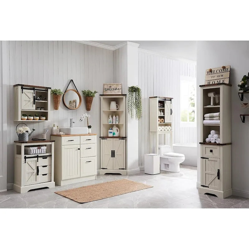 Farmhouse Slim Bathroom Storage Cabinet, 68  Tall Storage Cabinet