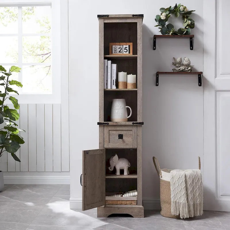 Farmhouse Slim Bathroom Storage Cabinet, 68  Tall Storage Cabinet