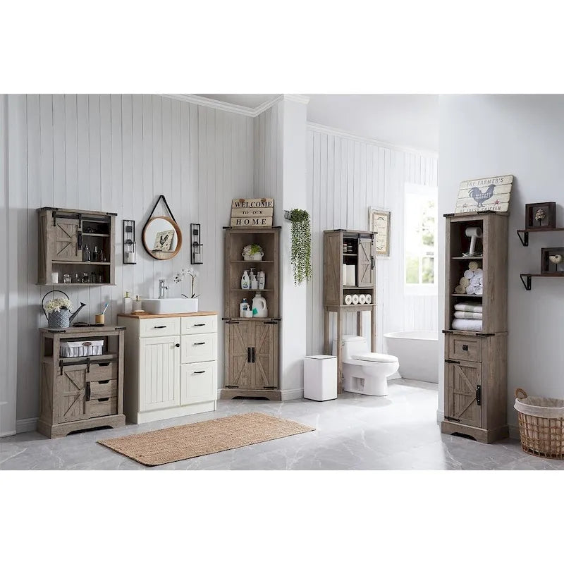 Farmhouse Slim Bathroom Storage Cabinet, 68  Tall Storage Cabinet
