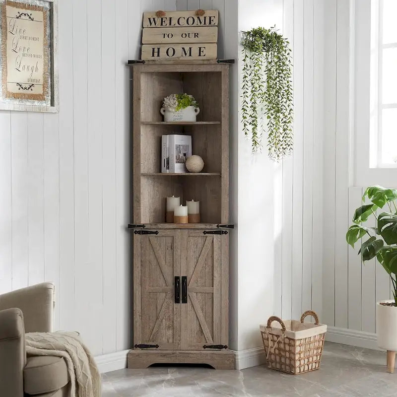 Farmhouse Corner Cabinet, 68  Tall Corner Cabinet, Corner Cabinet