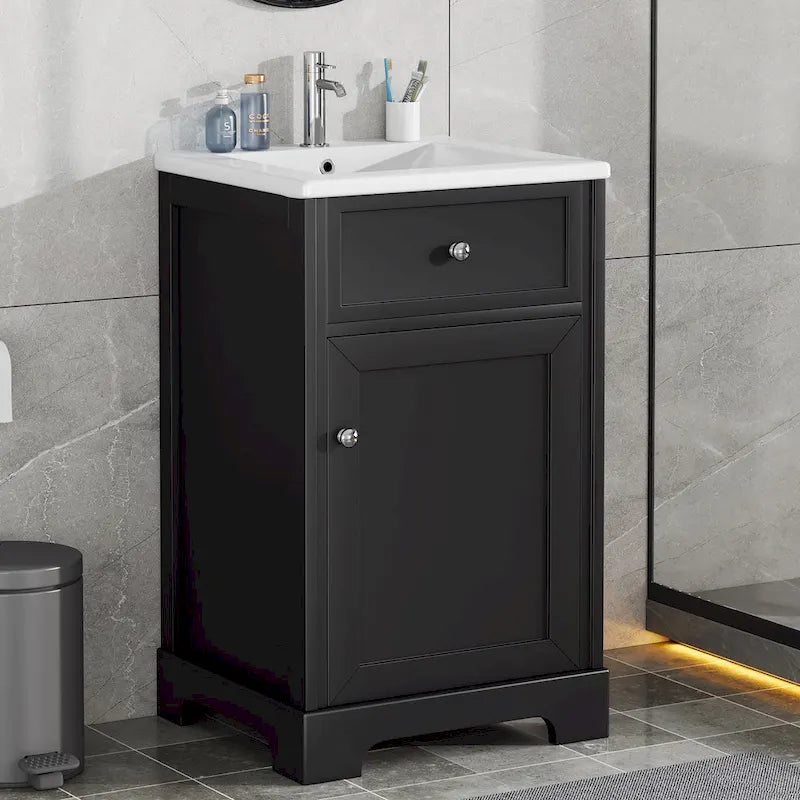 20 Inch Bathroom Vanity With Ceramic Top Sink, Undermount Bathroom Sink Cabinet With 2-Tier Storage Rack And Shelves