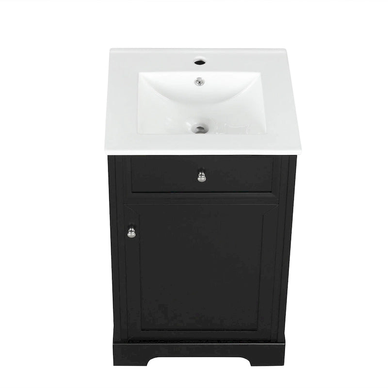 20 Inch Bathroom Vanity With Ceramic Top Sink, Undermount Bathroom Sink Cabinet With 2-Tier Storage Rack And Shelves