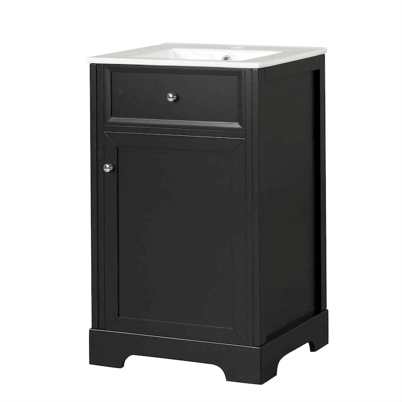 20 Inch Bathroom Vanity With Ceramic Top Sink, Undermount Bathroom Sink Cabinet With 2-Tier Storage Rack And Shelves