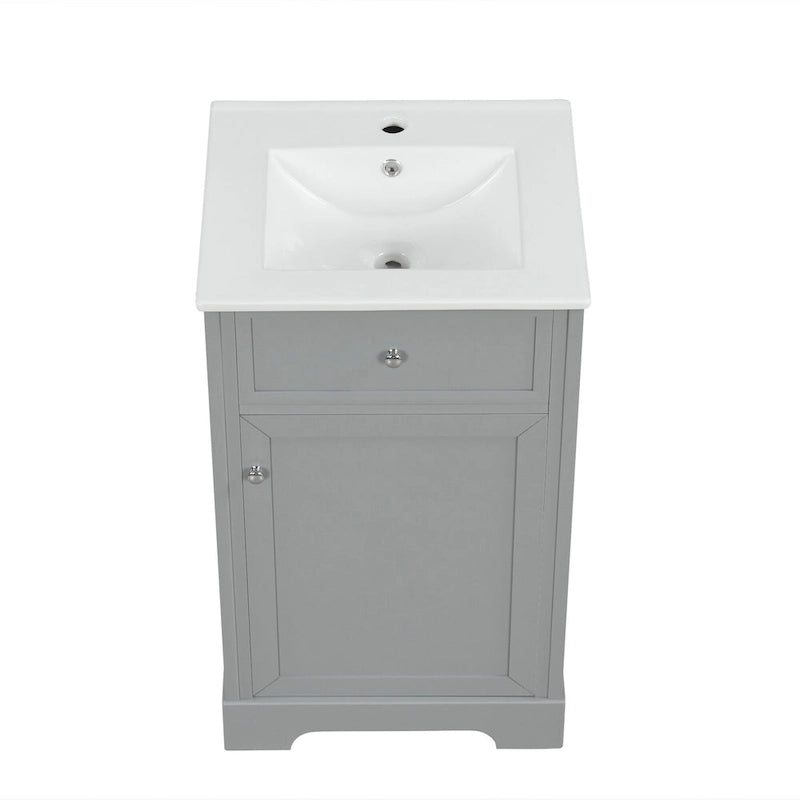 20 Inch Bathroom Vanity With Ceramic Top Sink, Undermount Bathroom Sink Cabinet With 2-Tier Storage Rack And Shelves