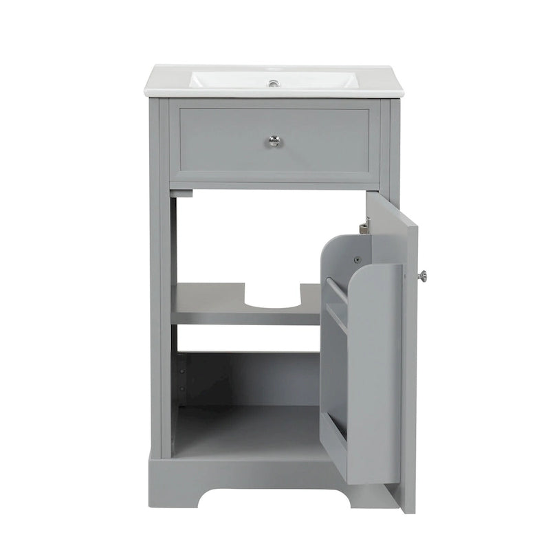 20 Inch Bathroom Vanity With Ceramic Top Sink, Undermount Bathroom Sink Cabinet With 2-Tier Storage Rack And Shelves