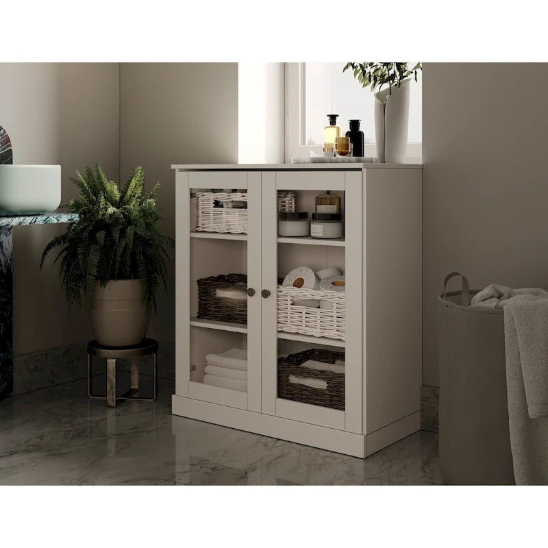Palace Imports 100% Solid Wood 32  Bathroom Cabinet with Clear Glass Doors and Adjustable Shelves