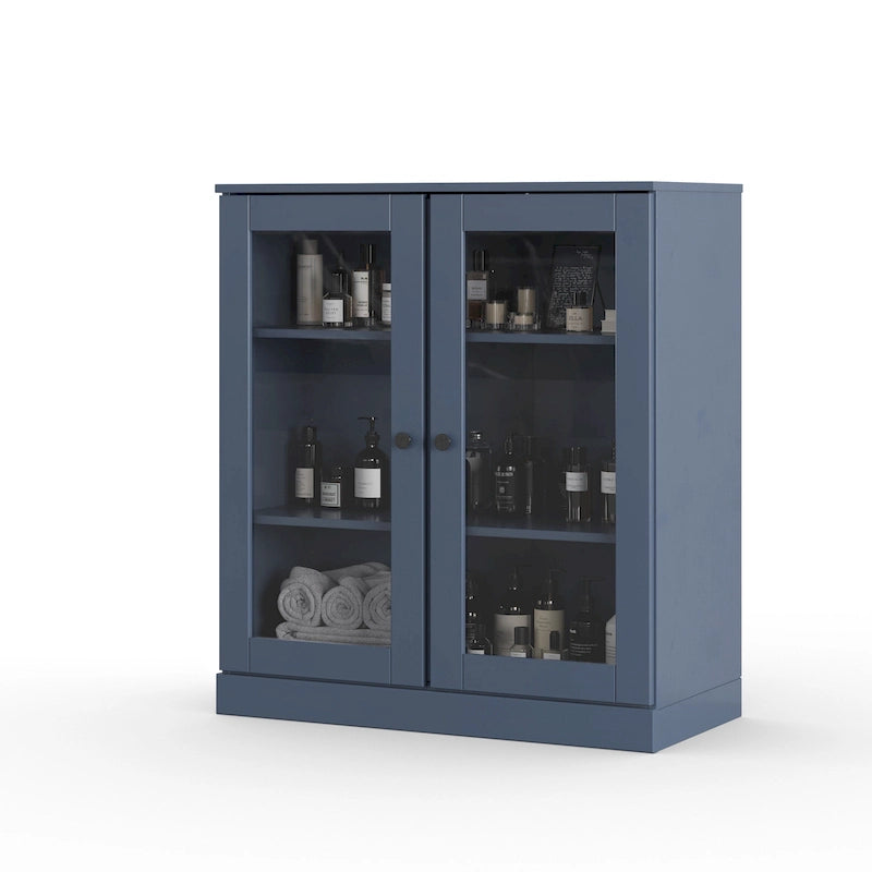 Palace Imports 100% Solid Wood 32  Bathroom Cabinet with Clear Glass Doors and Adjustable Shelves
