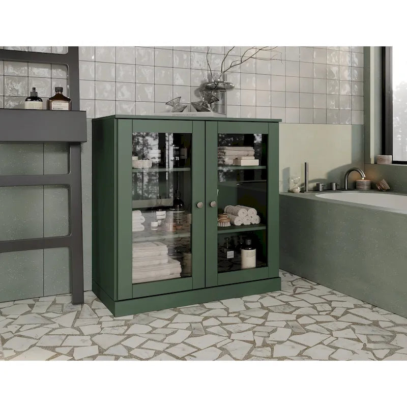 Palace Imports 100% Solid Wood 32  Bathroom Cabinet with Clear Glass Doors and Adjustable Shelves