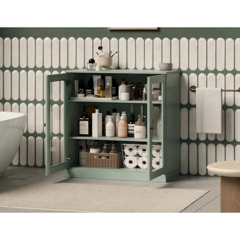 Palace Imports 100% Solid Wood 32  Bathroom Cabinet with Clear Glass Doors and Adjustable Shelves