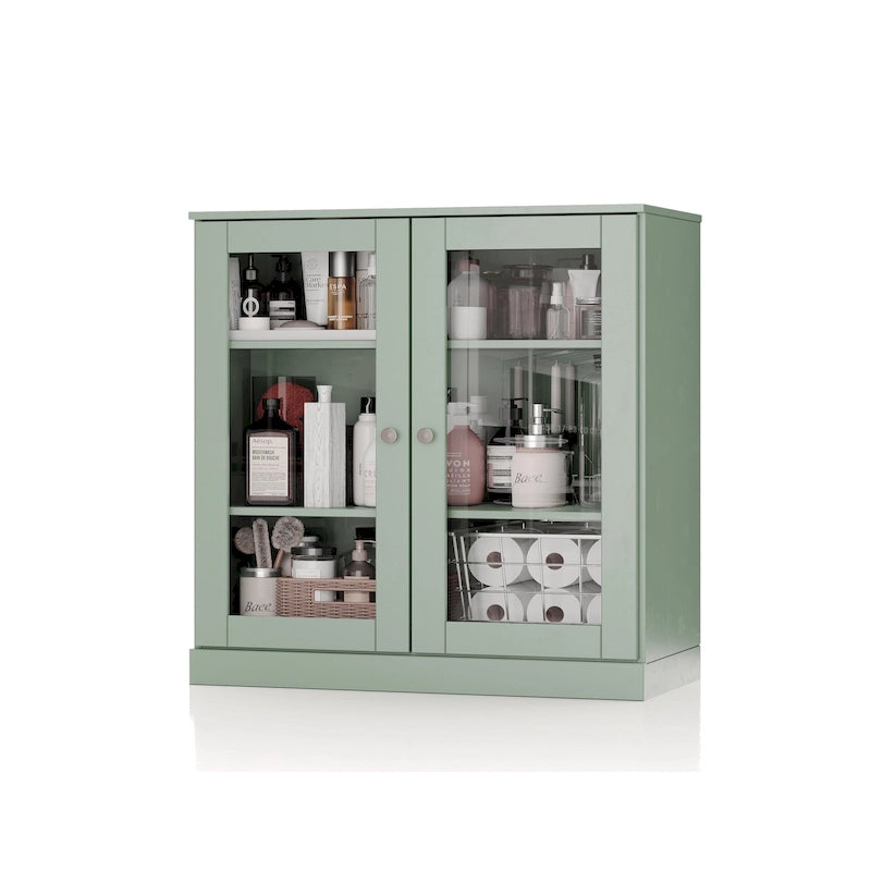 Palace Imports 100% Solid Wood 32  Bathroom Cabinet with Clear Glass Doors and Adjustable Shelves