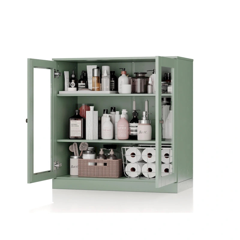 Palace Imports 100% Solid Wood 32  Bathroom Cabinet with Clear Glass Doors and Adjustable Shelves