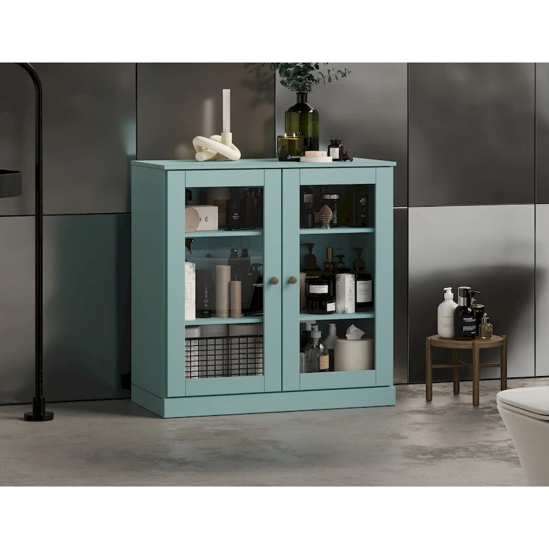 Palace Imports 100% Solid Wood 32  Bathroom Cabinet with Clear Glass Doors and Adjustable Shelves