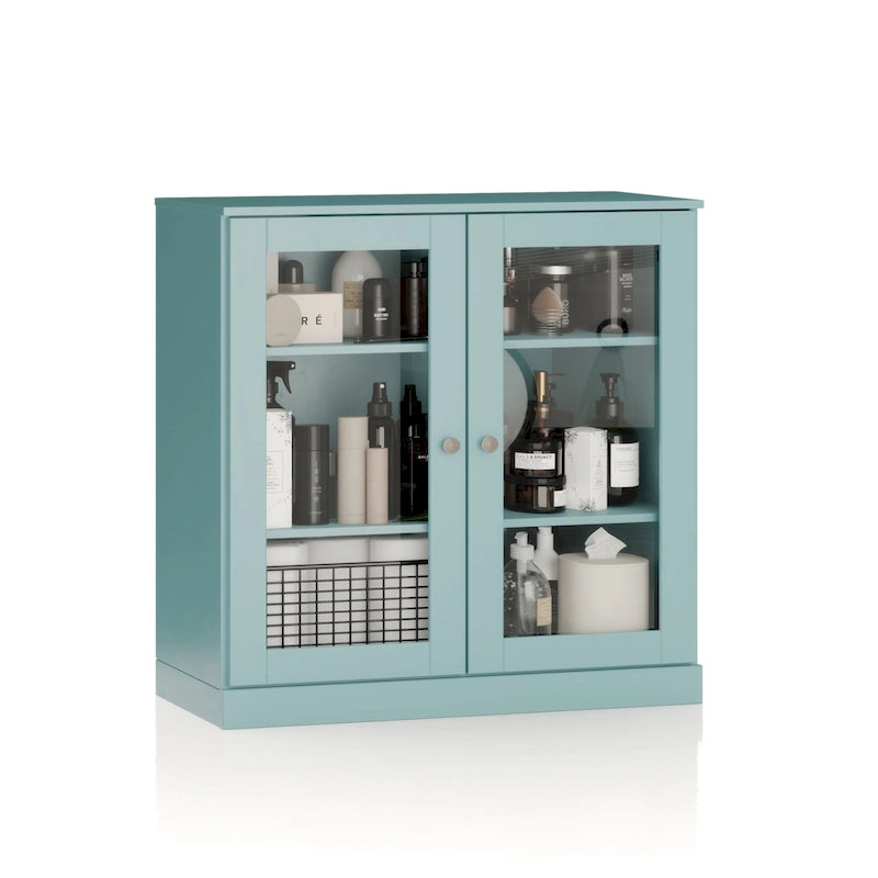 Palace Imports 100% Solid Wood 32  Bathroom Cabinet with Clear Glass Doors and Adjustable Shelves