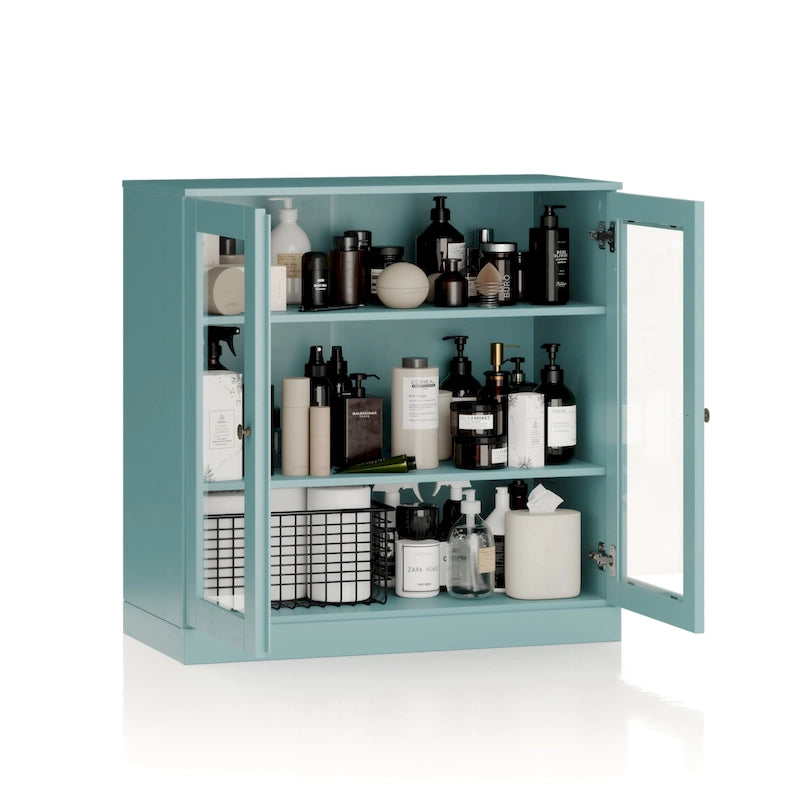 Palace Imports 100% Solid Wood 32  Bathroom Cabinet with Clear Glass Doors and Adjustable Shelves
