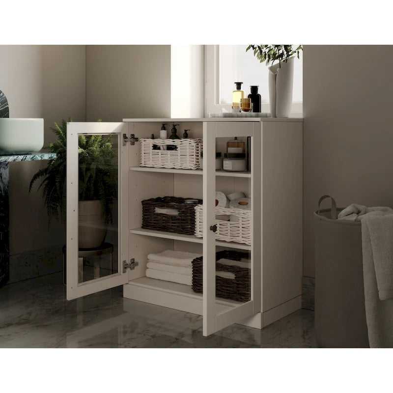 Palace Imports 100% Solid Wood 32  Bathroom Cabinet with Clear Glass Doors and Adjustable Shelves