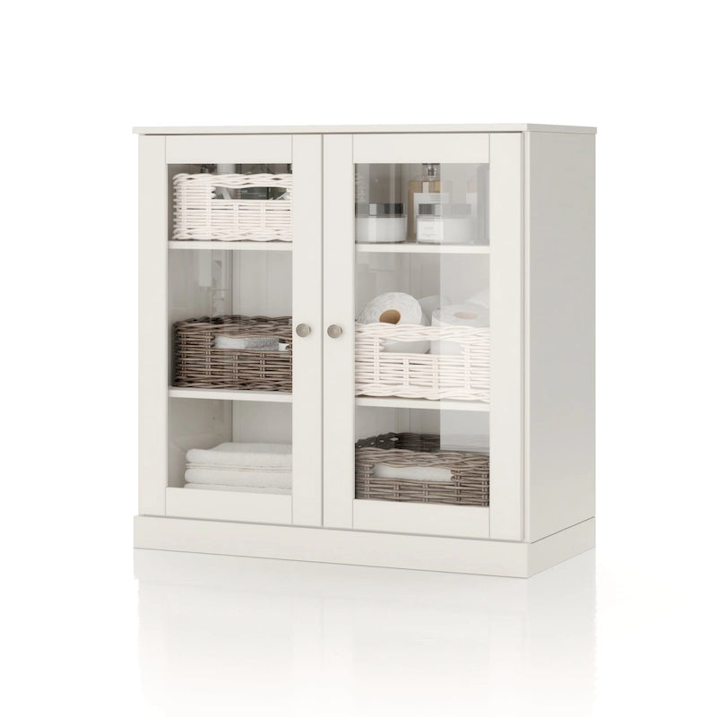 Palace Imports 100% Solid Wood 32  Bathroom Cabinet with Clear Glass Doors and Adjustable Shelves