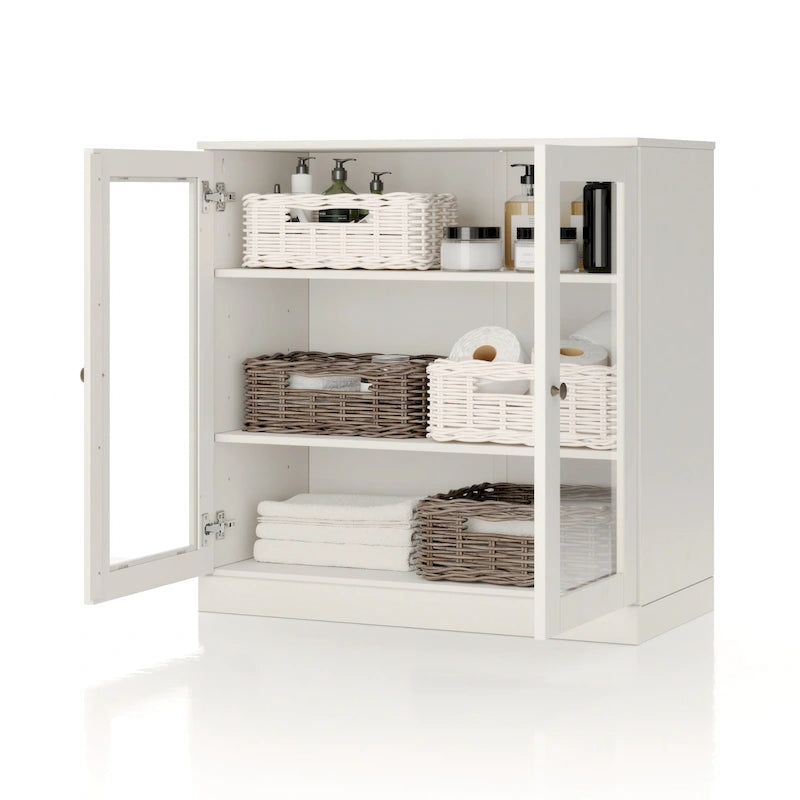 Palace Imports 100% Solid Wood 32  Bathroom Cabinet with Clear Glass Doors and Adjustable Shelves