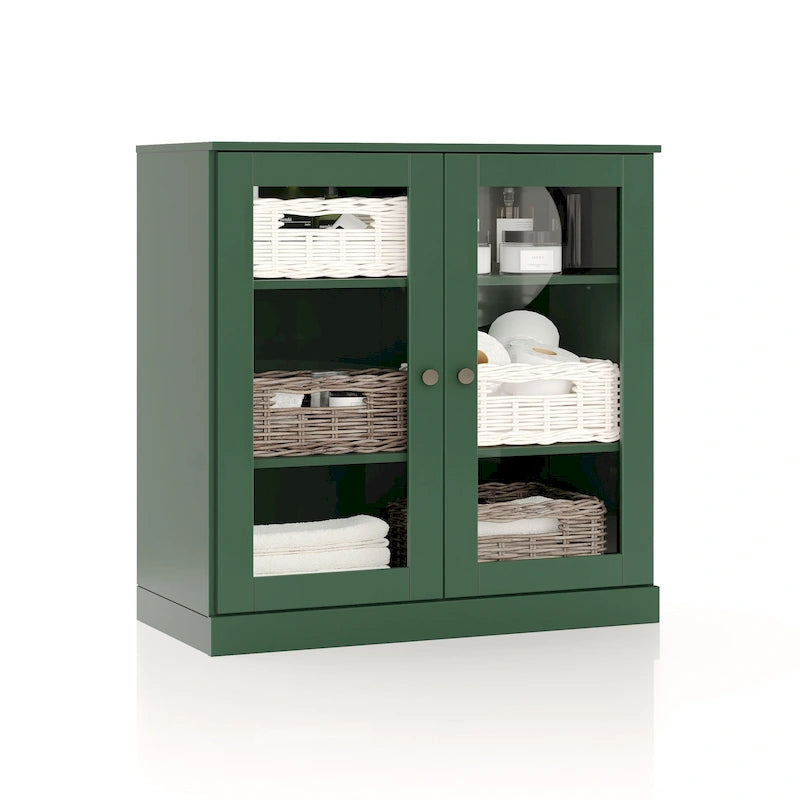 Palace Imports 100% Solid Wood 32  Bathroom Cabinet with Clear Glass Doors and Adjustable Shelves