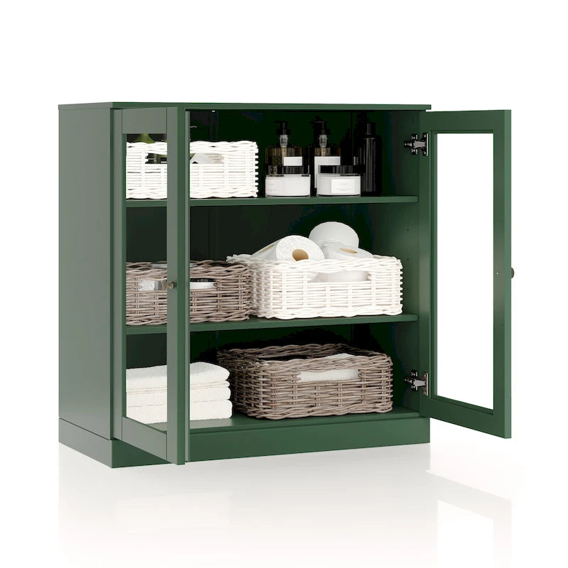 Palace Imports 100% Solid Wood 32  Bathroom Cabinet with Clear Glass Doors and Adjustable Shelves