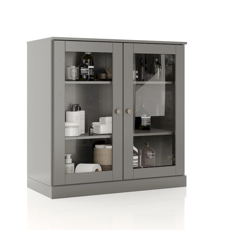 Palace Imports 100% Solid Wood 32  Bathroom Cabinet with Clear Glass Doors and Adjustable Shelves