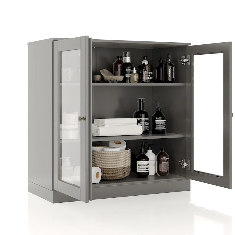Palace Imports 100% Solid Wood 32  Bathroom Cabinet with Clear Glass Doors and Adjustable Shelves