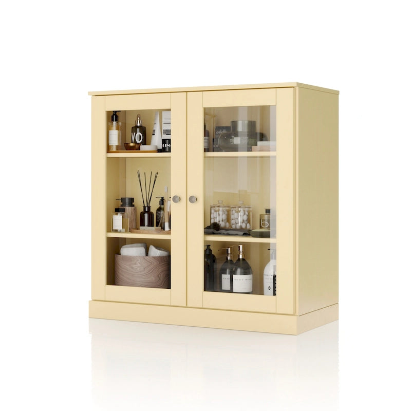 Palace Imports 100% Solid Wood 32  Bathroom Cabinet with Clear Glass Doors and Adjustable Shelves
